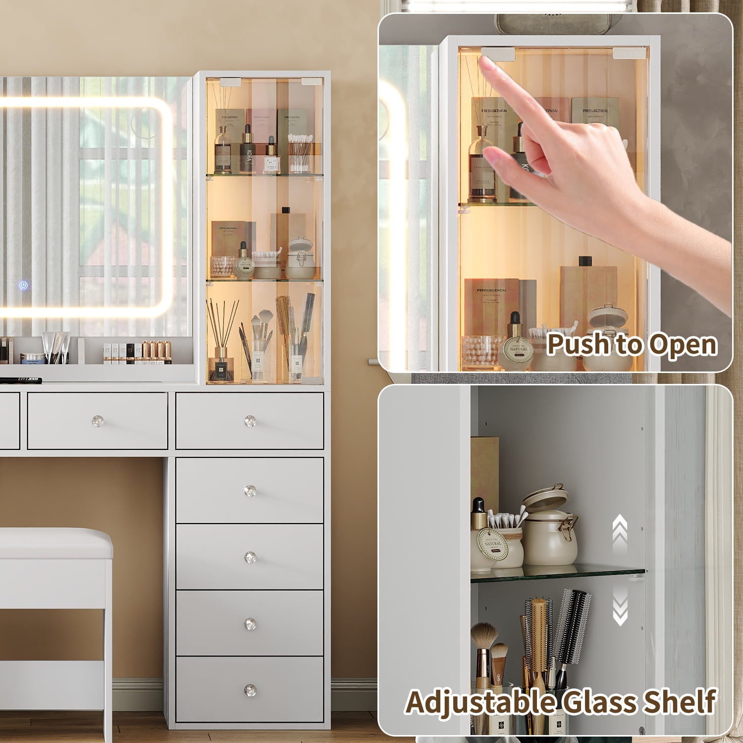 Yanosaku VD035 Bedroom Makeup Vanity desk with mirror, 12 Drawers - Yanosaku SotreFurnitureVD035 - WH