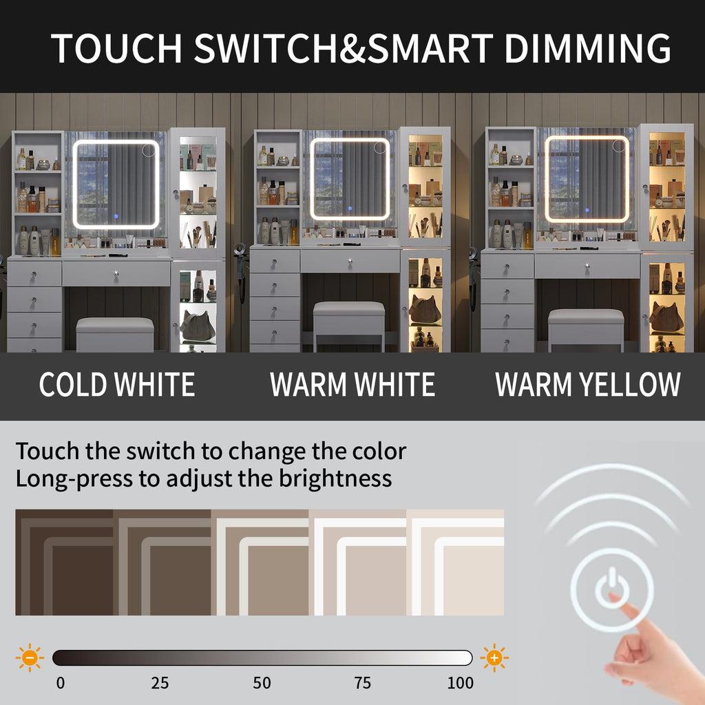 Yanosaku VD036 Bedroom Makeup Vanity desk with mirror, 6 Drawers - Yanosaku SotreFurnitureVD036 - WH