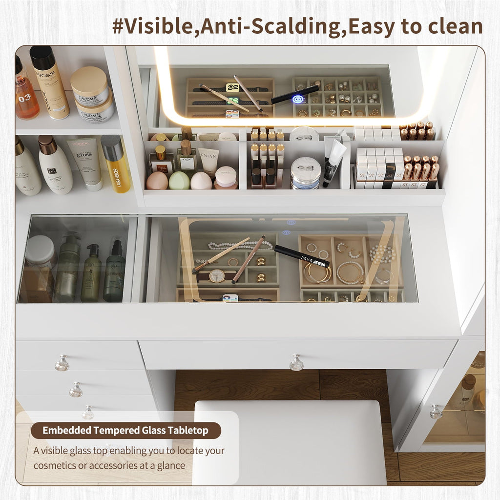 Yanosaku VD036 Bedroom Makeup Vanity desk with mirror, 6 Drawers - Yanosaku SotreFurnitureVD036 - WH