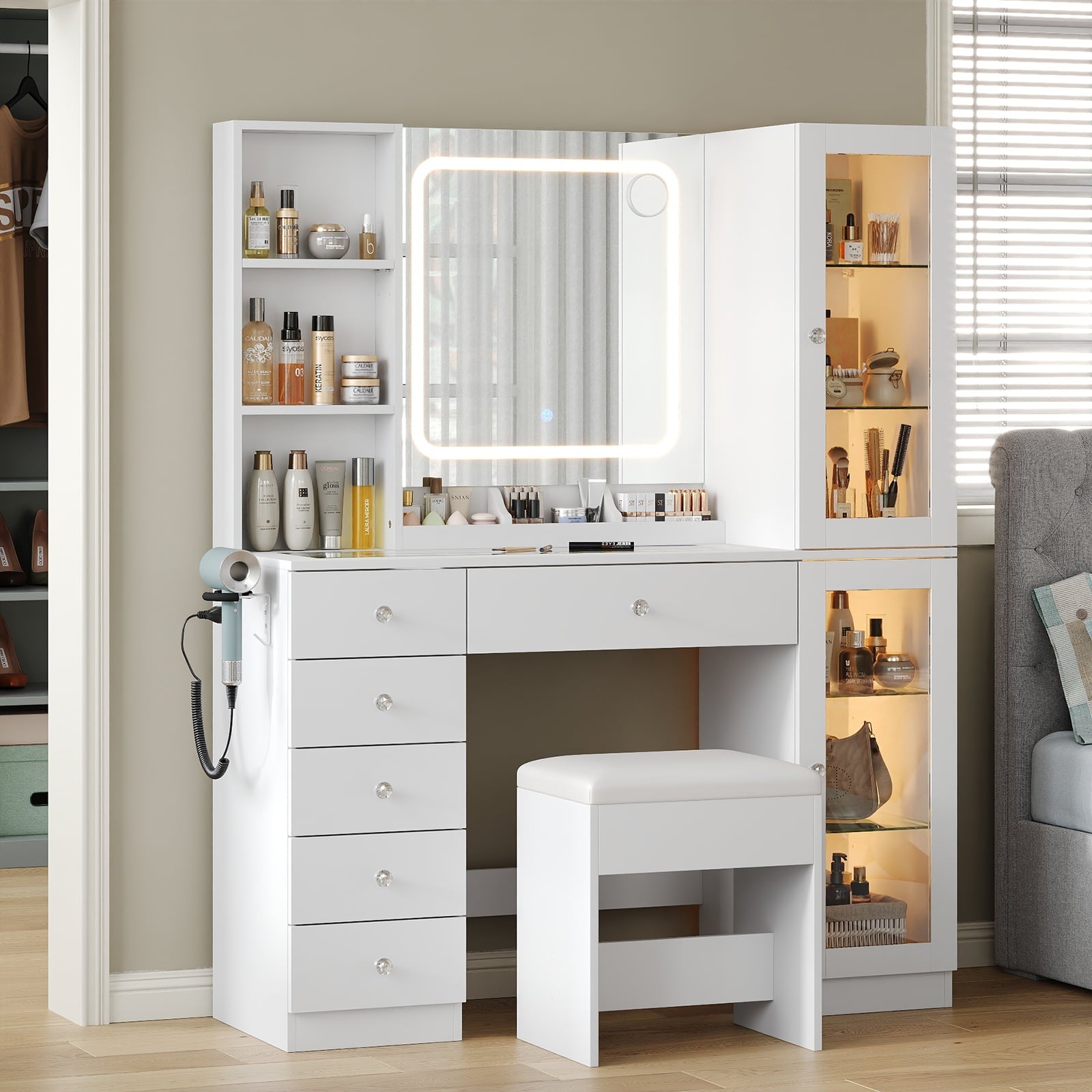 Yanosaku VD036 Bedroom Makeup Vanity desk with mirror, 6 Drawers - Yanosaku SotreFurnitureVD036 - WH